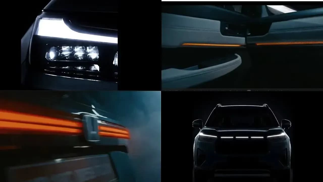 Teaser images of the Honda Elevate SUV showcasing design elements like headlights and tail lamps.