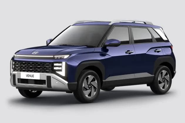 Hyundai Venue in blue color, showcasing its compact SUV design.